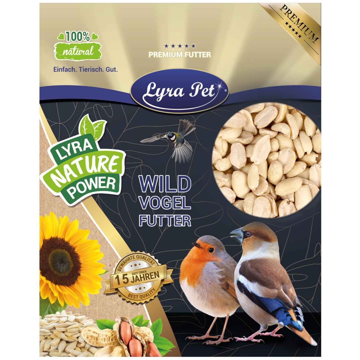 Zemesrieksti Lyra Pet® 25 kg, lobīti, pusītes, bez ādas, putnu barība