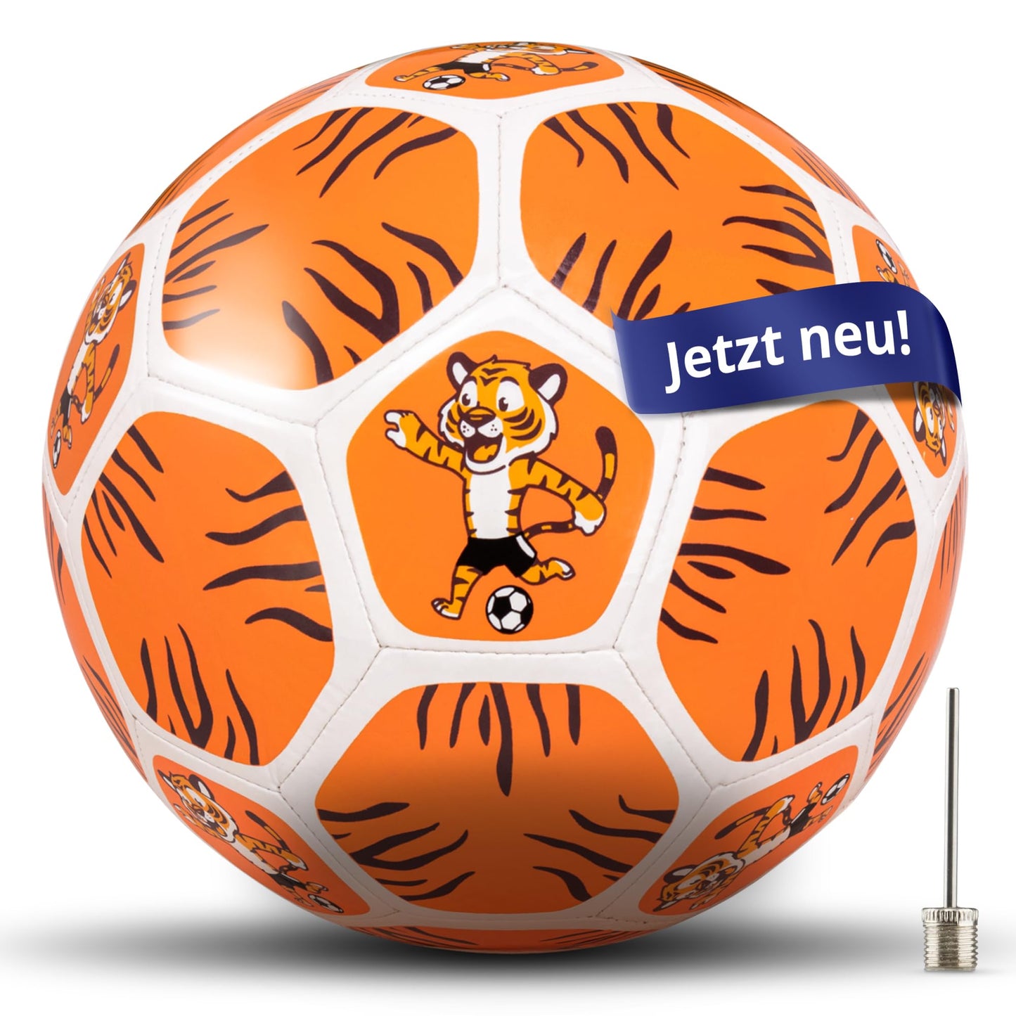 Bērnu futbola bumba FussiStar, 3. izmērs, viegla bambini bumba ar tīģera motīvu, izturīga, mīksta bumba no 3 vai 4 gadiem, dzimšanas dienas dāvana, āra rotaļlieta, ar pumpja adatu