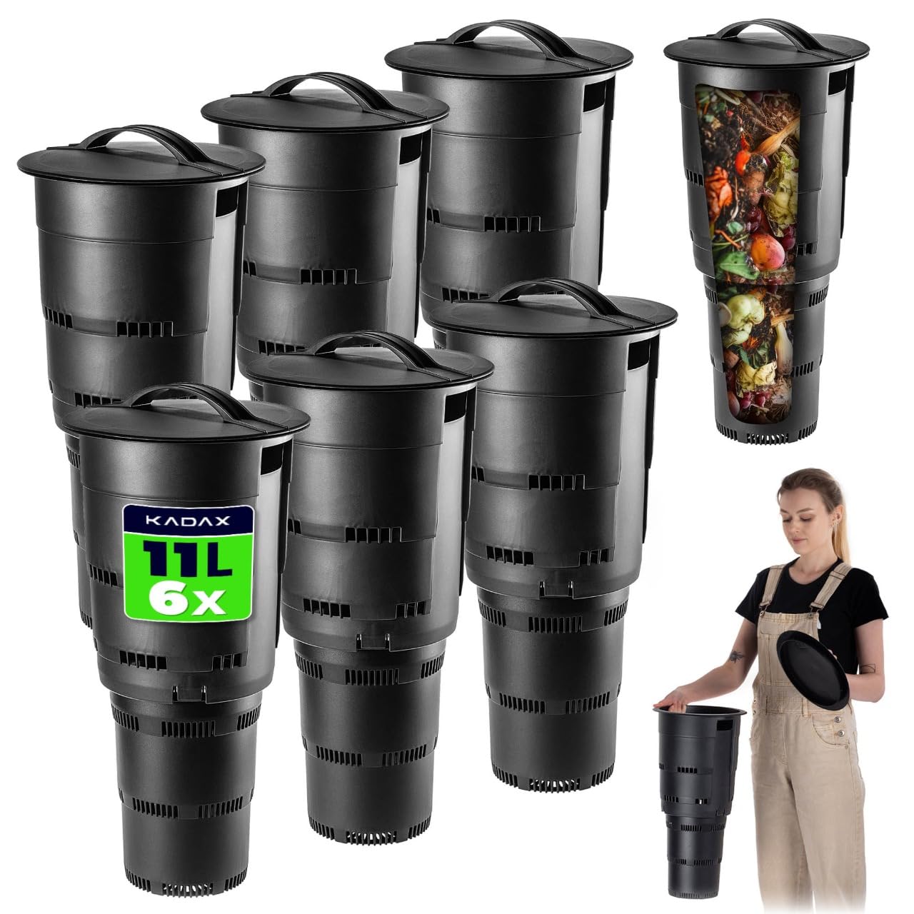 Pazemes dārza komposteris KADAX no plastmasas, bez smakām, mēslojuma pagatavošanai, ar ventilācijas atverēm, melns, 6 gab.