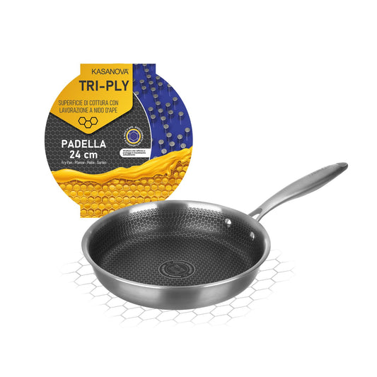 Kasanova trīsslāņu cepamā panna 24 cm - 3 slāņi, neitrāla, izturīga, vienmērīga siltuma izkliede.