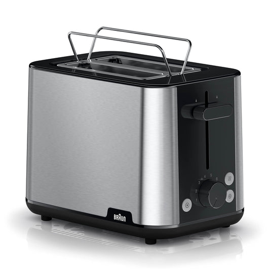 Braun PurShine tosteris HT1510 BK – divslīpju tosteris, 8 grauzdēšanas pakāpes, sildīšanas un atkausēšanas funkcija, izvelkama drupaču kaste, 900 vati, melns