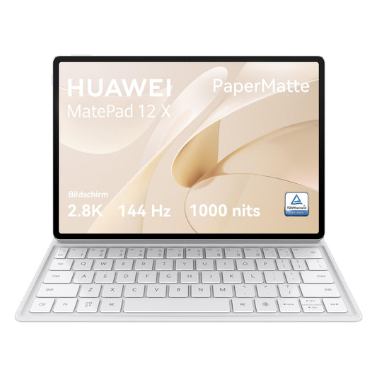 HUAWEI MatePad 12 X PaperMatte Edition WiFi Planšetdators, 12 collu 2.8K FullView Displejs, 144 Hz augsta attēla atsvaidzināšanas frekvence, 12GB+256GB, ar tastatūru, GoPaint lietotni, Zelta zīda dizains, Ļoti ilgs akumulators, Balts