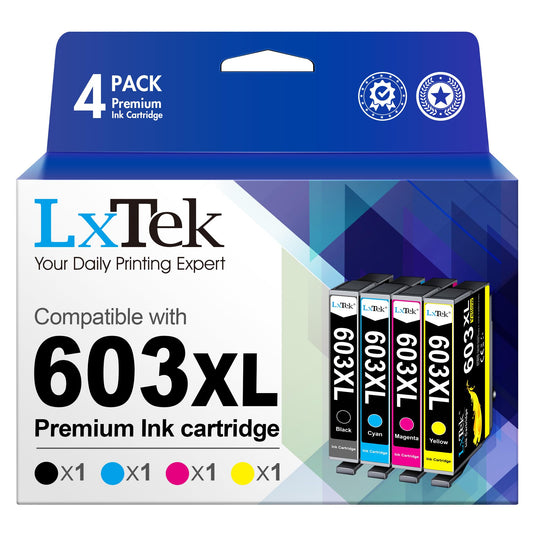 LxTek 603 XL Multipakete - saderīgs ar Epson 603XL, 4 kasetņu komplekts, piemērots XP un WF sērijas printeriem.