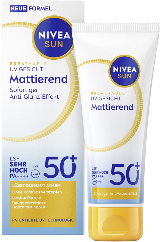 Sejas saules krēms NIVEA SUN Breathable UV Face Mattifying SPF50+, matējošs, 40 ml
