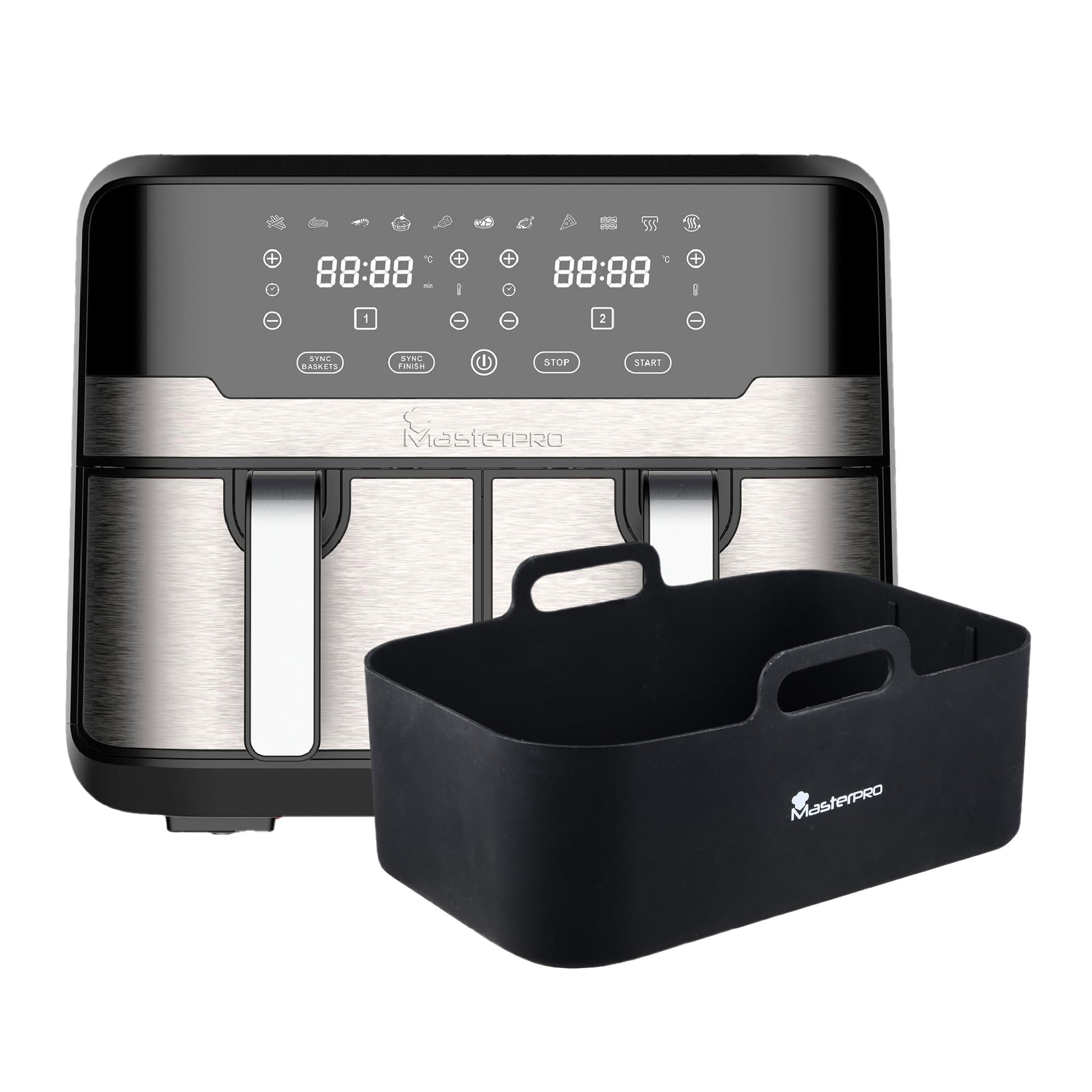 MasterPRO Raķešu Duo 900 - Fritieris bez dubultās eļļas, 9l, 2400W, skārienjutīgs LED ekrāns, nelīpošs grozs, melns.