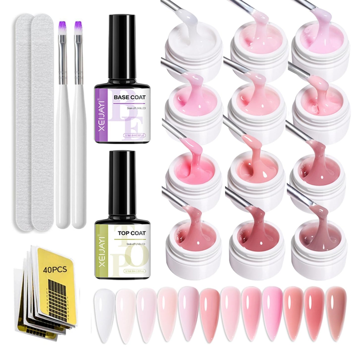 Builder gelis GZSYY nagiem, naglu veidošanas gels, nagu pieaudzēšanas komplekts ar top un base coat