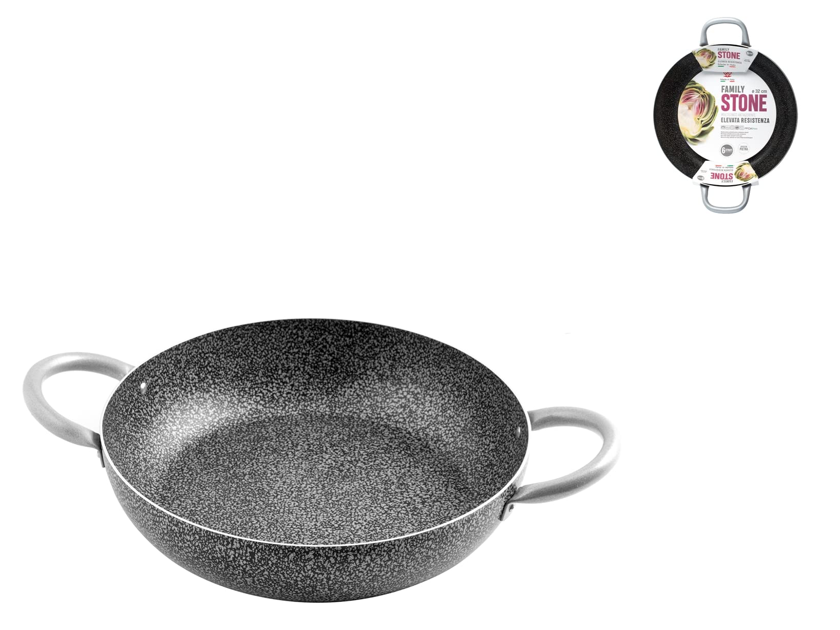 Home Family Stone panna - nelipīgs pārklājums, 2 rokturi, akmens, melna/pelēka, 32 cm