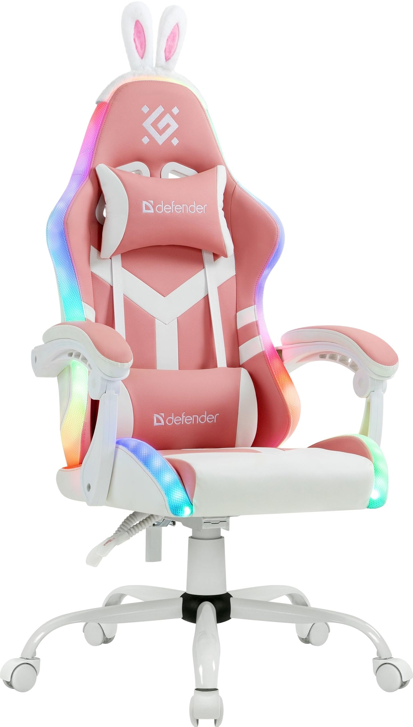 Defender gaming krēsls IDEAL, biroja krēsls, ergonomisks datorkrēsls ar galvas balstu, regulējamu jostas spilvenu, augstumā regulējams, rozā