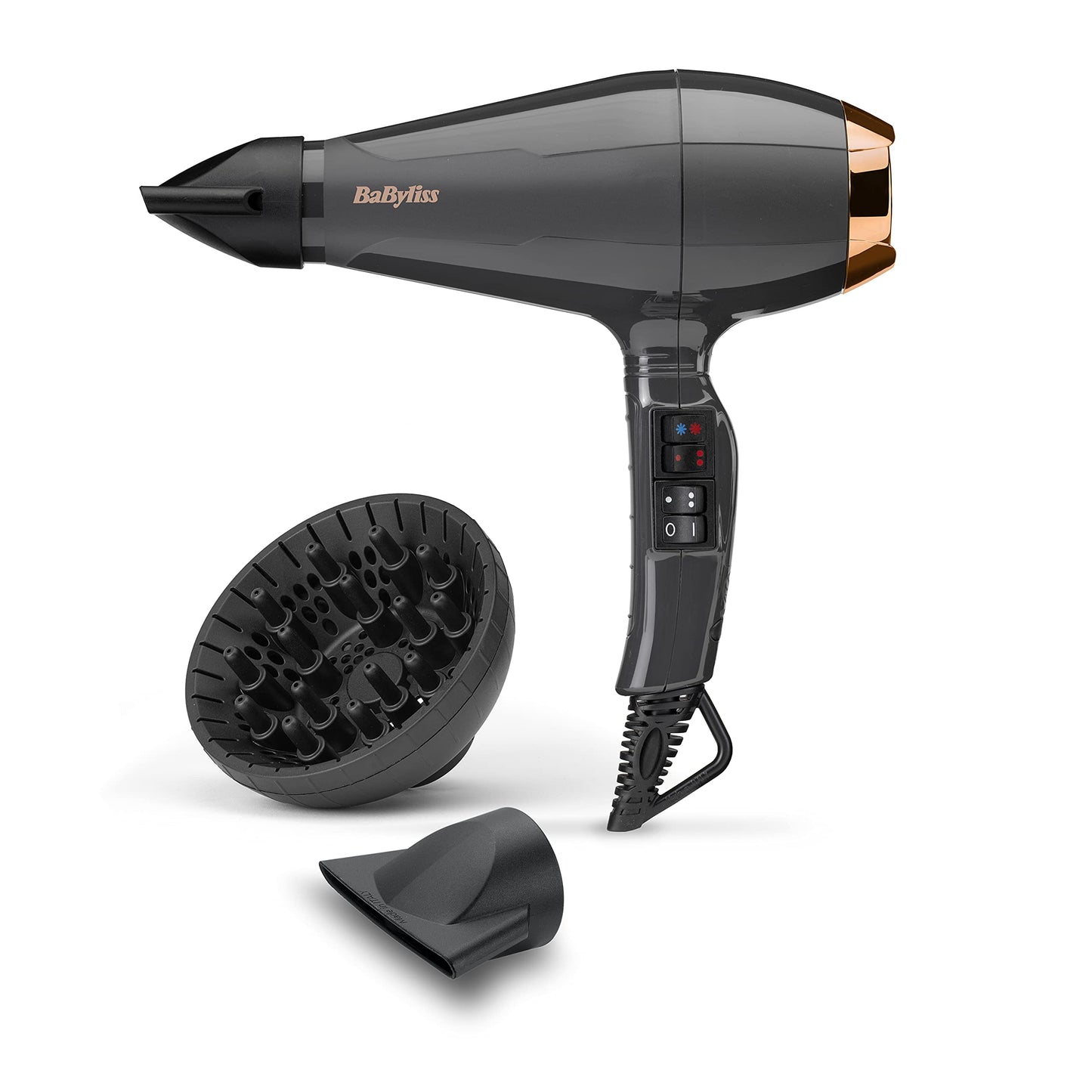 BaByliss Italian Air Pro fēns ar difuzoru – Ražots Itālijā, 2200W augstas jaudas matu fēns, jonu anti-frizūru tehnoloģija, 2 temperatūras un 2 ātruma līmeņi, melns, 6719DE