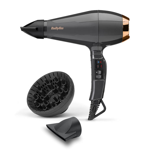 BaByliss Italian Air Pro fēns ar difuzoru – Ražots Itālijā, 2200W augstas jaudas matu fēns, jonu anti-frizūru tehnoloģija, 2 temperatūras un 2 ātruma līmeņi, melns, 6719DE