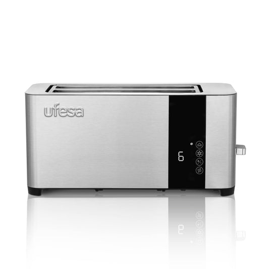 Ufesa Duo Plus Delux tosteris 2 šķēles no nerūsējošā tērauda, LCD digitālais ekrāns, 1400 W, garais tosteris, plats mute, 7 grauzdēšanas līmeņi