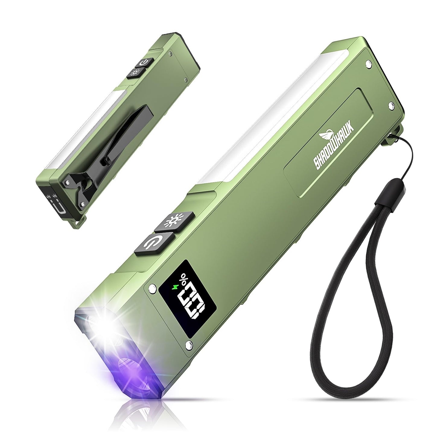 EDC mini LED lukturītis Shadowhawk, uzlādējams, 1800LM, 3 gaismas avoti, 9 režīmi