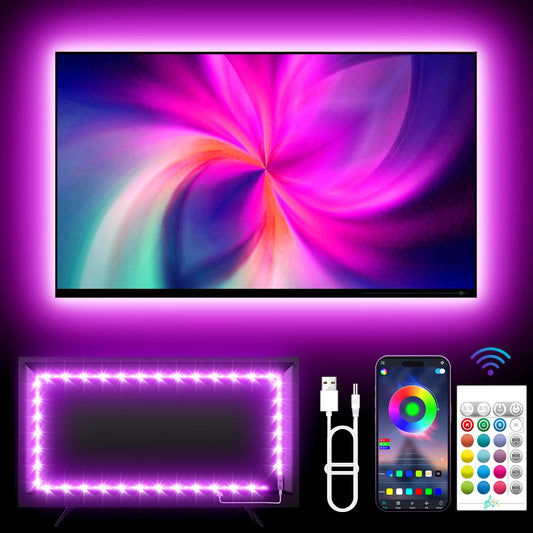 KANTUTOE LED TV fona apgaismojums, 4m LED lente 43–55 collu televizoriem, mūzikas sinhronizācijas krāsu maiņas TV gaismas ar lietotni un tālvadības pulti, ar USB barošanu, 4M for 43"-55" TV