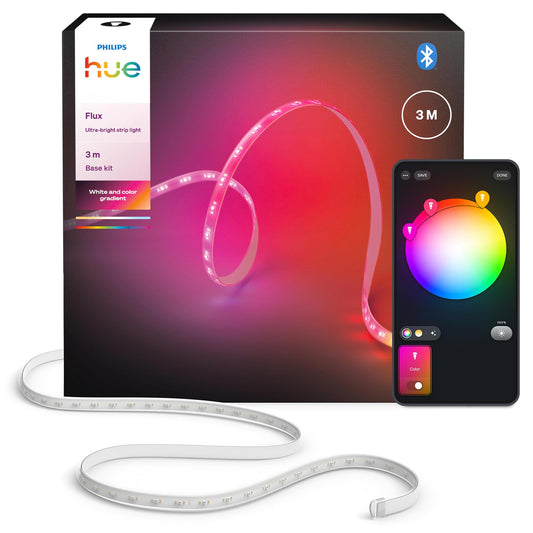 Philips Hue Flux 3m UltraBright LED gaismas lente, 2900 lm, elastīgs iekštelpu apgaismojums, Chromasync™ krāsu sajaukšana, saīsināma un pagarināma LED sloksne, atkārtoti lietojama, vadība ar lietotni un balsi