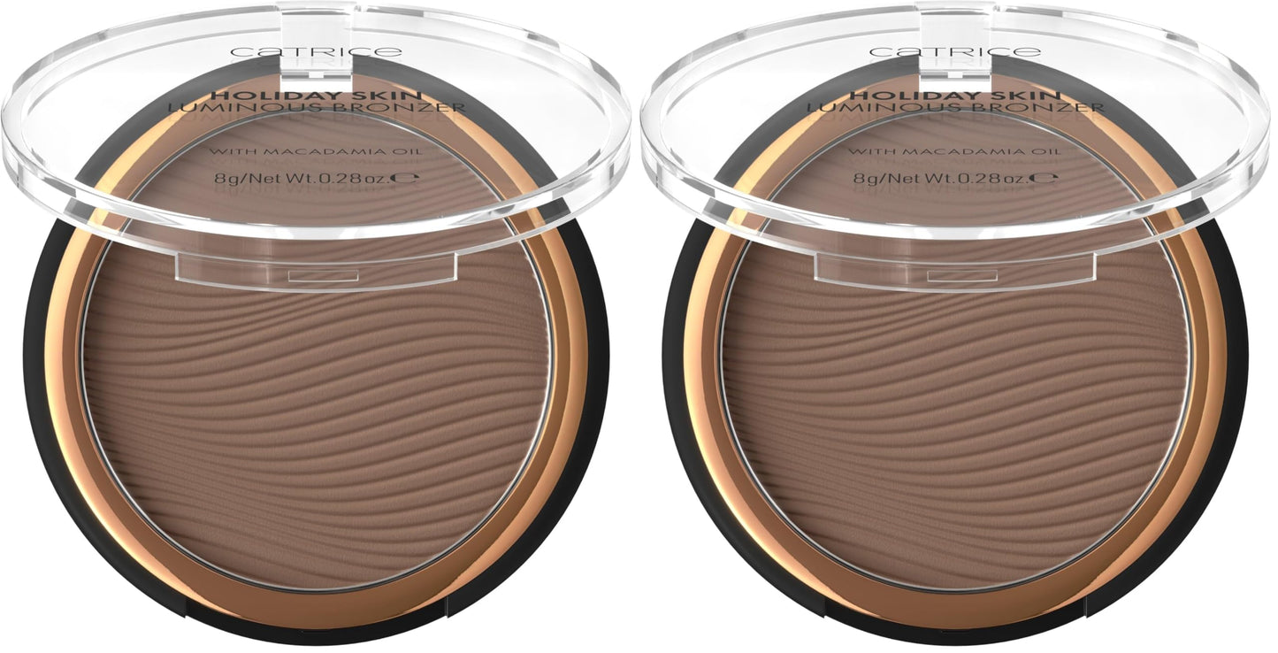 Catrice Holiday Skin Luminous Bronzer bronzējošs pūderis Nr. 020 Off To The Island brūns, kopjošs, izlīdzinošs, ar eļļām, mirdzošs, dabisks, vegāns, ūdensnoturīgs, bez mikroplastmasas daļiņām, 8g