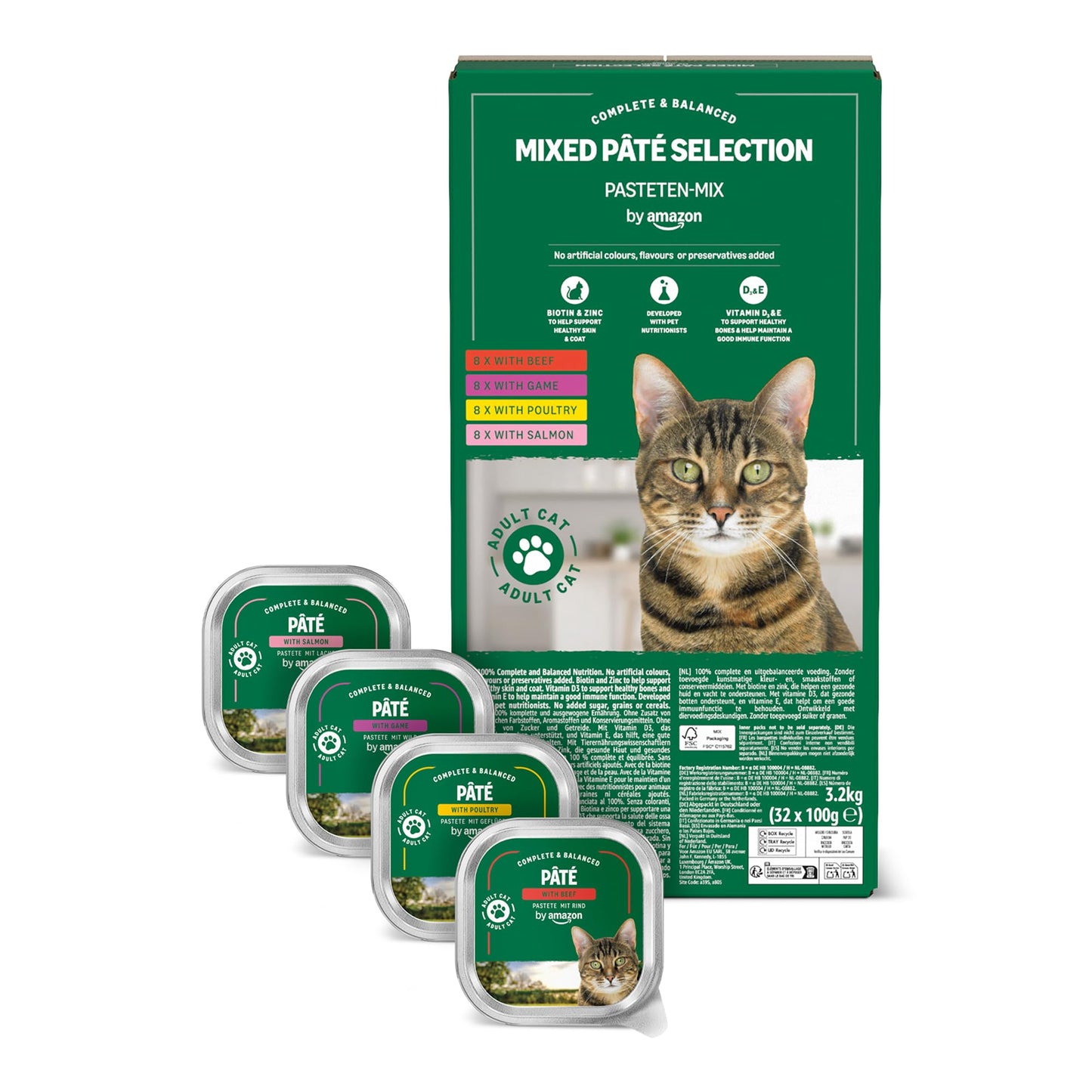 by Amazon Nassfutter für Katzen, Pastete Gemischt, 100g, 32er-Pack