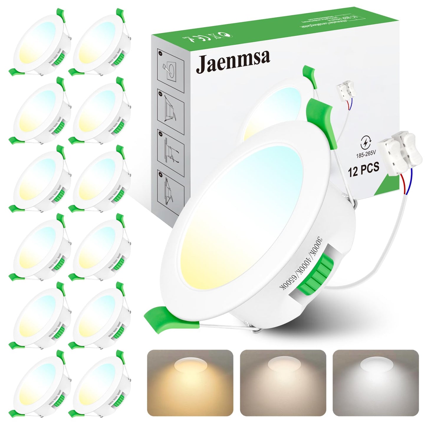 Iebūvējami LED prožektori Jaenmsa 230V, dimmējami, 7W, plakani, 65-75mm montāžas diametrs, 12 gab.