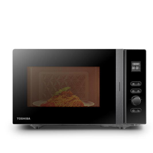 Toshiba MV-AM20T(BK) mikroviļņu krāsns/Solo mikroviļņu krāsns/20 L/800 W/5 jaudas līmeņi/12 automātiskās programmas/emaljas iekšpuse/viegli tīrāma/atkausēšanas funkcija/stikla griešanas plate (24,5 cm)/melna