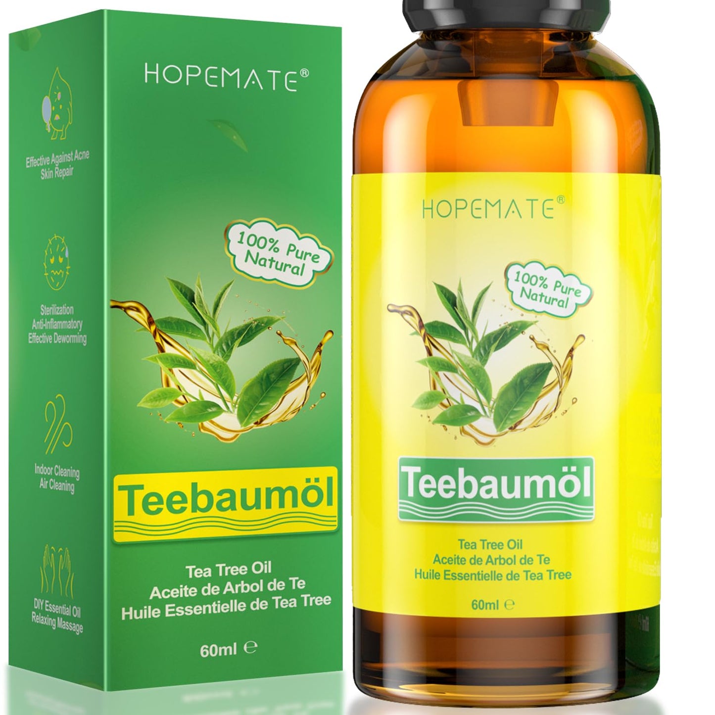 Tējas koka eļļa 100% tīra un dabīga, 60ML Tea Tree Oil pret pumpām, akni, kārpām un citām ādas problēmām