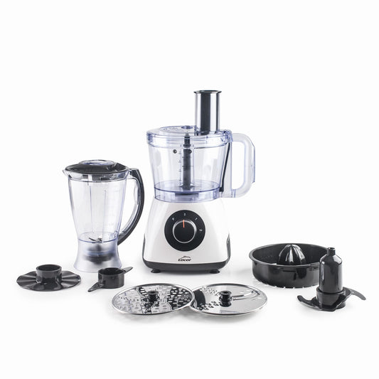 Lacor - 69579 - MultiGenius virtuves mašīna 100% BPA brīva, vairāki funkcijas, mainīgs ātrums, 8 augstas veiktspējas piederumi, drošības enkurs, mazgājama trauku mazgājamajā mašīnā, balta