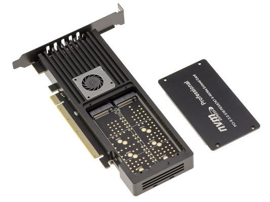 KALEA-INFORMATIQUE PCIe 3.0 x16 kontrolleru karte - 4 M.2 NVMe SSD, PLX PEX8747 mikroshēmojums, ventilējams alumīnija korpuss.