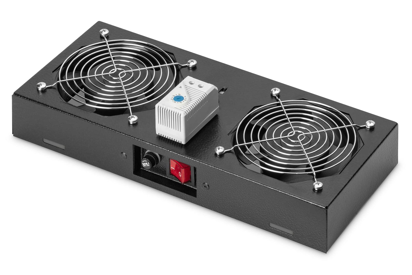Virs skapja ventilācijas bloks DIGITUS 2 ventilatori, termostats, melns