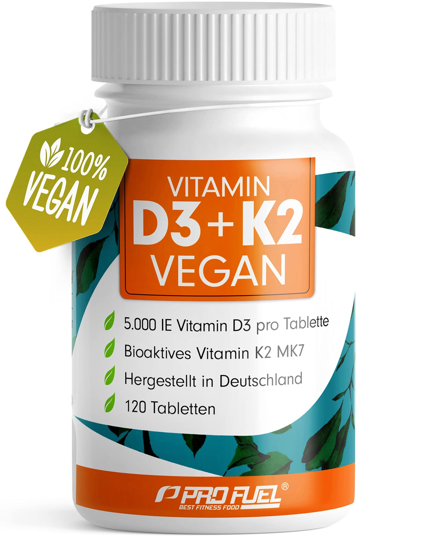 Vegāns D3 un K2 vitamīns, 120 tabletes ar 5000 IE D3 un 200 mcg K2 (MK7), augsta koncentrācija, laboratoriski pārbaudīts