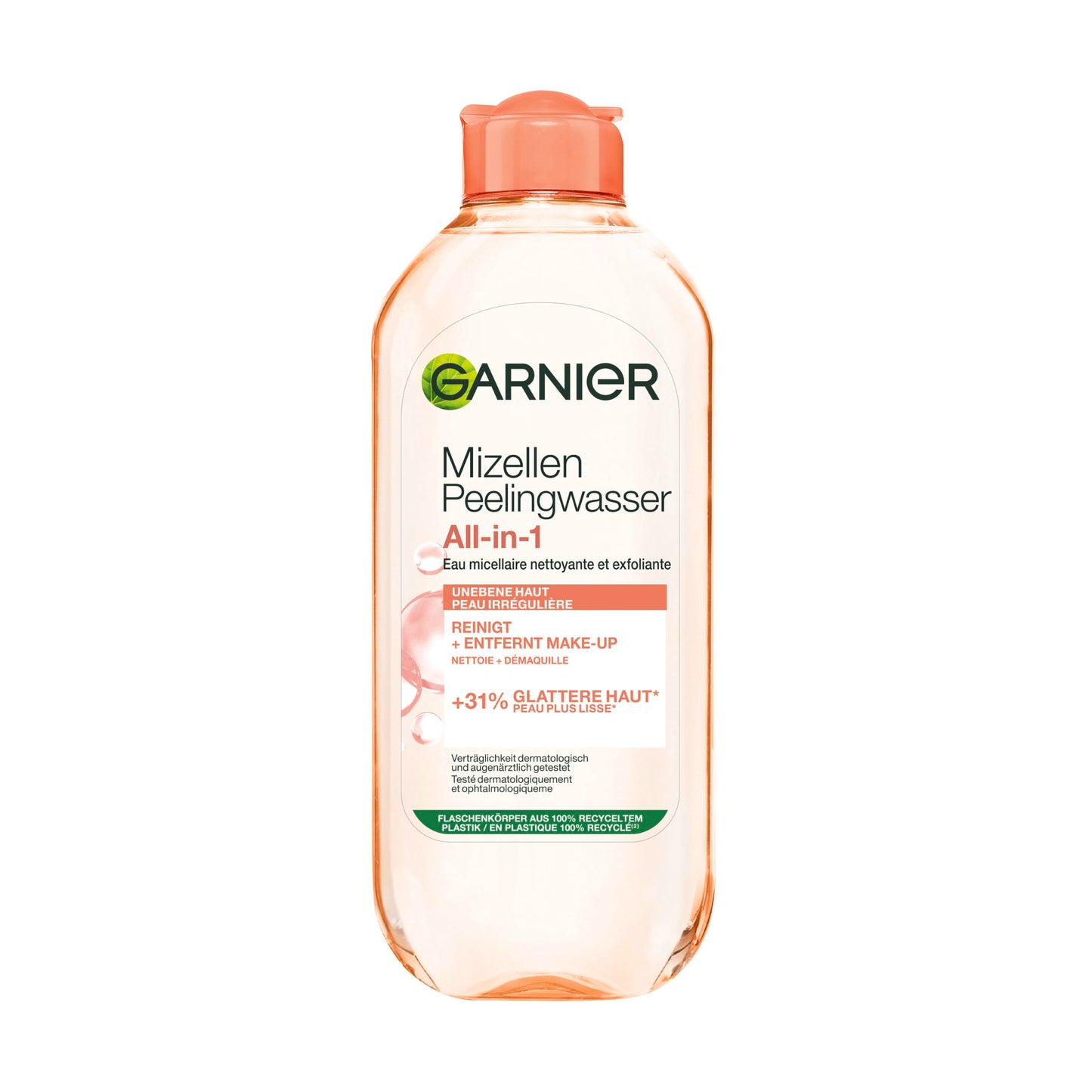 Micelārais pīlingūdens Garnier SkinActive, maigs attīrošs ūdens kosmētikas un atmirušo ādas šūnu noņemšanai, 1 x 400 ml