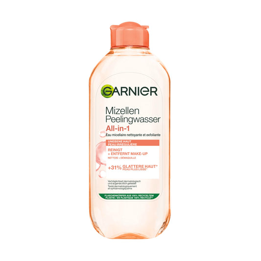 Micelārais pīlingūdens Garnier SkinActive, maigs attīrošs ūdens kosmētikas un atmirušo ādas šūnu noņemšanai, 1 x 400 ml