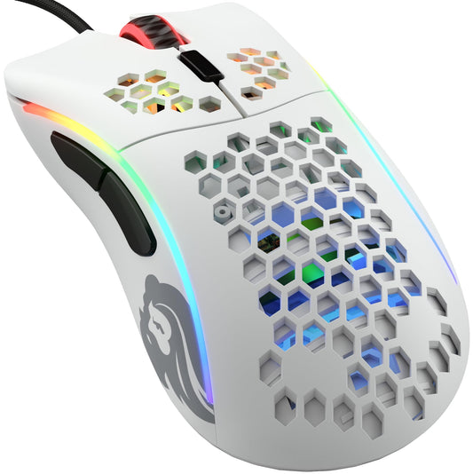 Glorious Gaming Model D- - 61g lightweight, RGB lighting, ergonomic, Pixart 3360 sensor, Omron switches, PTFE feet, 6 buttons, matte white