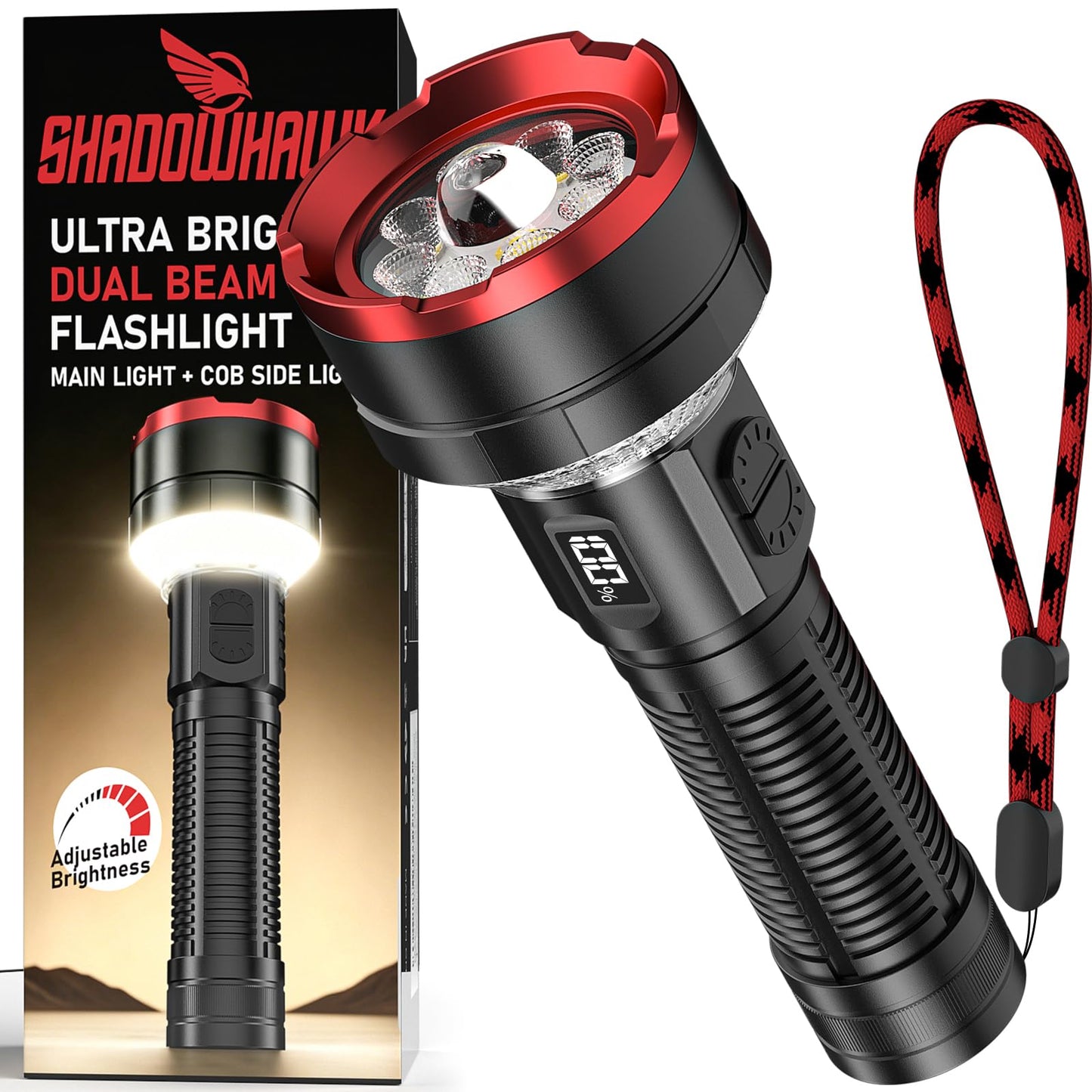 Lukturis Shadowhawk 8+1 ar uzlādēšanu, 1000000 Lumen, ar COB sānu apgaismojumu