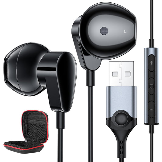 USB austiņas ar mikrofonu klēpjdatoram, ASKUBSKU vieglas vadu ausīs ievietojamas austiņas