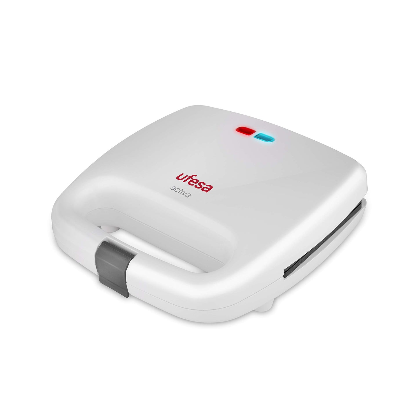 Ufesa SW7855 - Sviestmaizes tosteris, 750 W, divām sviestmaizēm, ar nelipīgu grila plati, darbības un temperatūras rādītājs, drošības slēdzis plāksnēm, balts