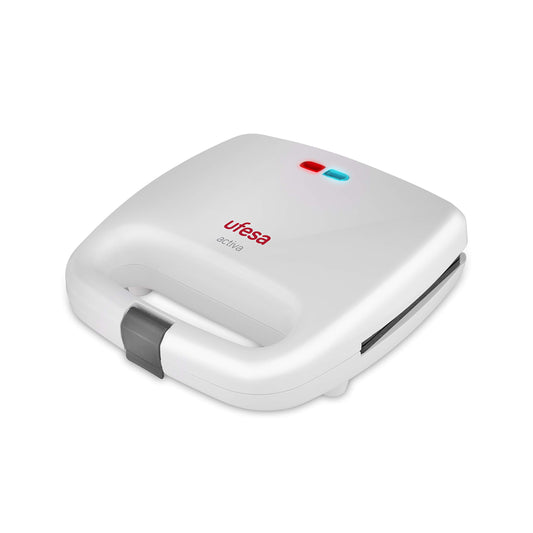 Ufesa SW7855 - Sviestmaizes tosteris, 750 W, divām sviestmaizēm, ar nelipīgu grila plati, darbības un temperatūras rādītājs, drošības slēdzis plāksnēm, balts