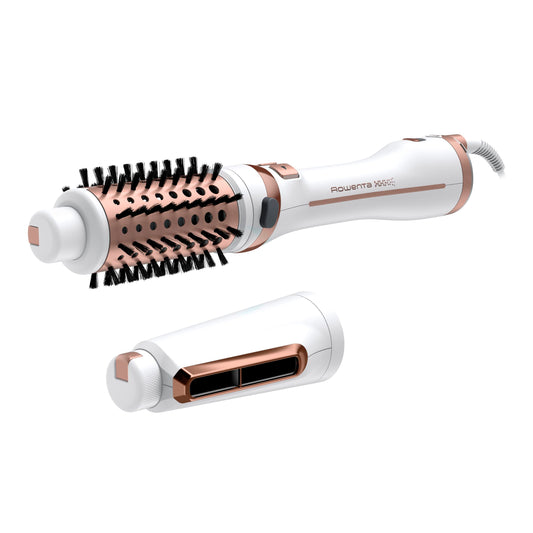 Rowenta Brush Activ Ultimate Care rotējošā siltā gaisa birste 2 in 1 stilizēšanai, keramikas pārklājums, jonu pastiprinātāja tehnoloģija, stilizēšanas uzgalis, inovatīva flip funkcija, balta/rozā zelta.