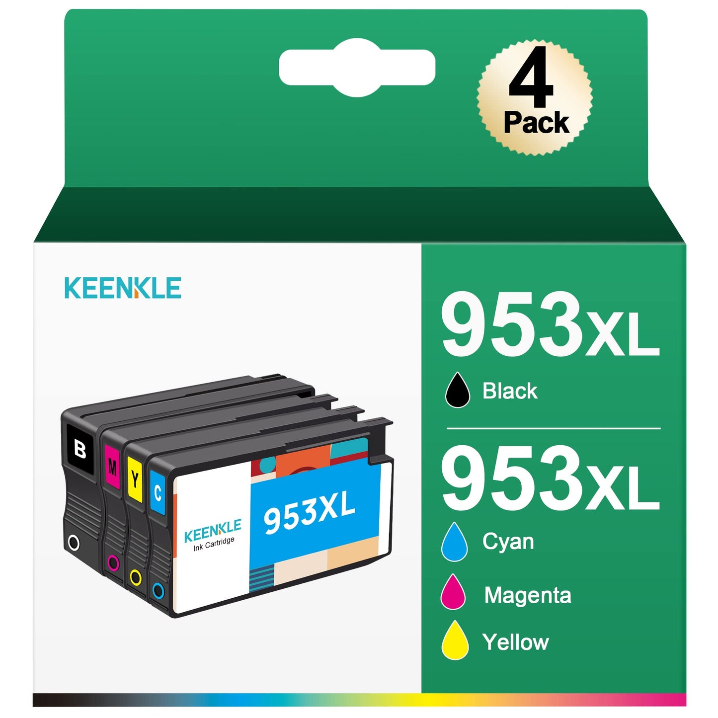 HP 953XL Ink Cartridge Set - Compatible with Officejet Pro 7740, includes black, cyan, magenta, yellow cartridges.