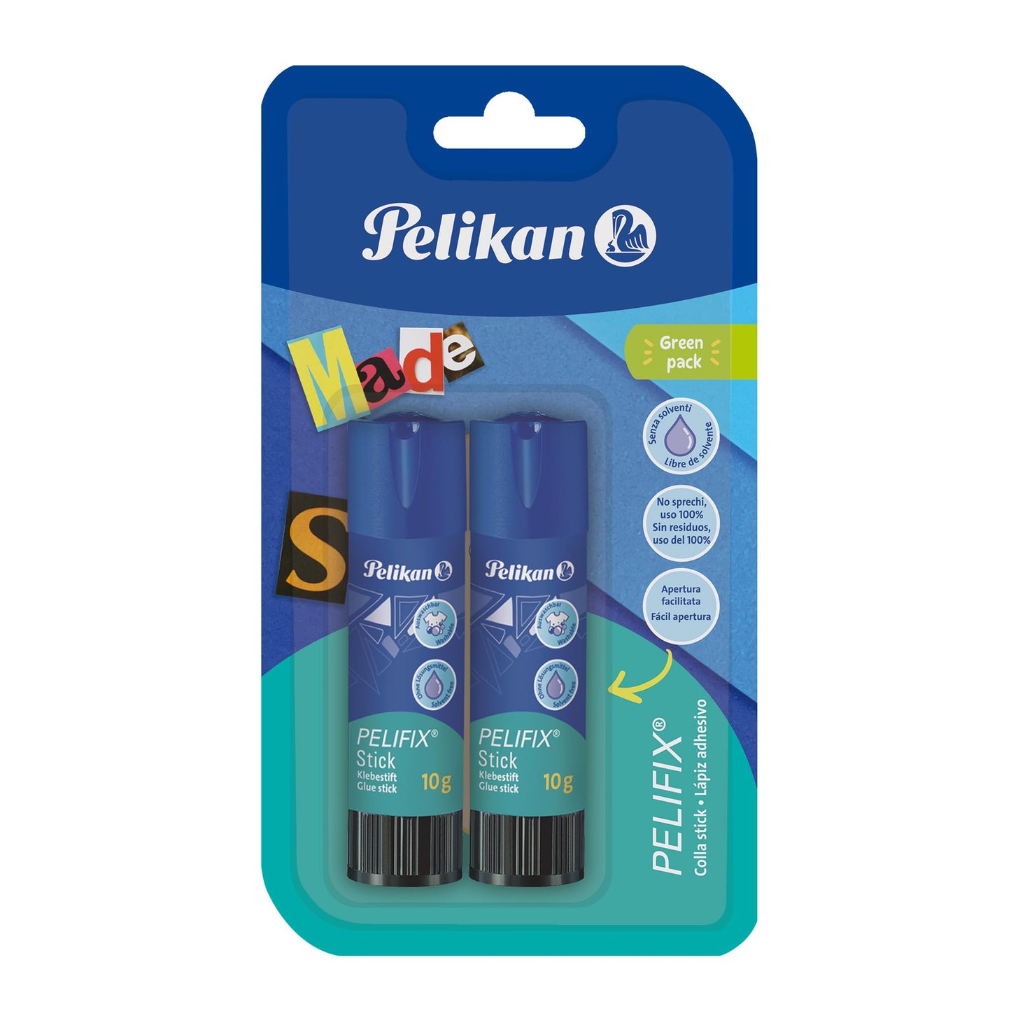 Pelikan Pelifix līmes stienītis 10 g, caurspīdīga līme, bez šķīdinātājiem, mazgājama, droša bērniem, skolai, papīram, kartonam un fotoattēliem, 2 gab.