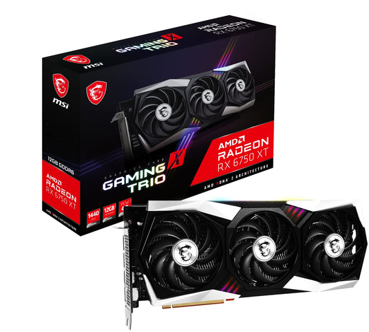 MSI Radeon RX 6750 XT GAMING X TRIO 12G - AMD RX 6750 XT, 12GB DDR6, 18000 MHz memory speed, 192-bit memory bus
