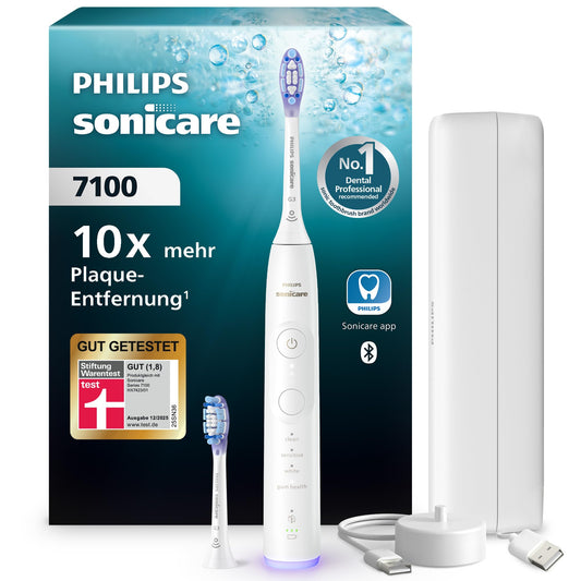 Philips Sonicare 7100 elektriskā zobu birste, skaņas zobu birste ar lietotni, 4 tīrīšanas režīmi un 3 intensitātes līmeņi, spiediena kontrole, EasyStart, SmarTimer, balta, modelis HX7420/02 [Jauna tehnoloģija]