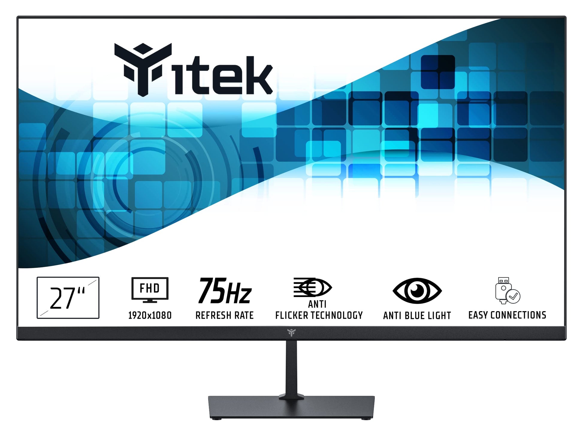 Itek Monitore GWF – 27" FHD 1920x1080, 75Hz VA panelis, 16:9, HDMI, VGA, audio izeja, plāns, bez rāmja