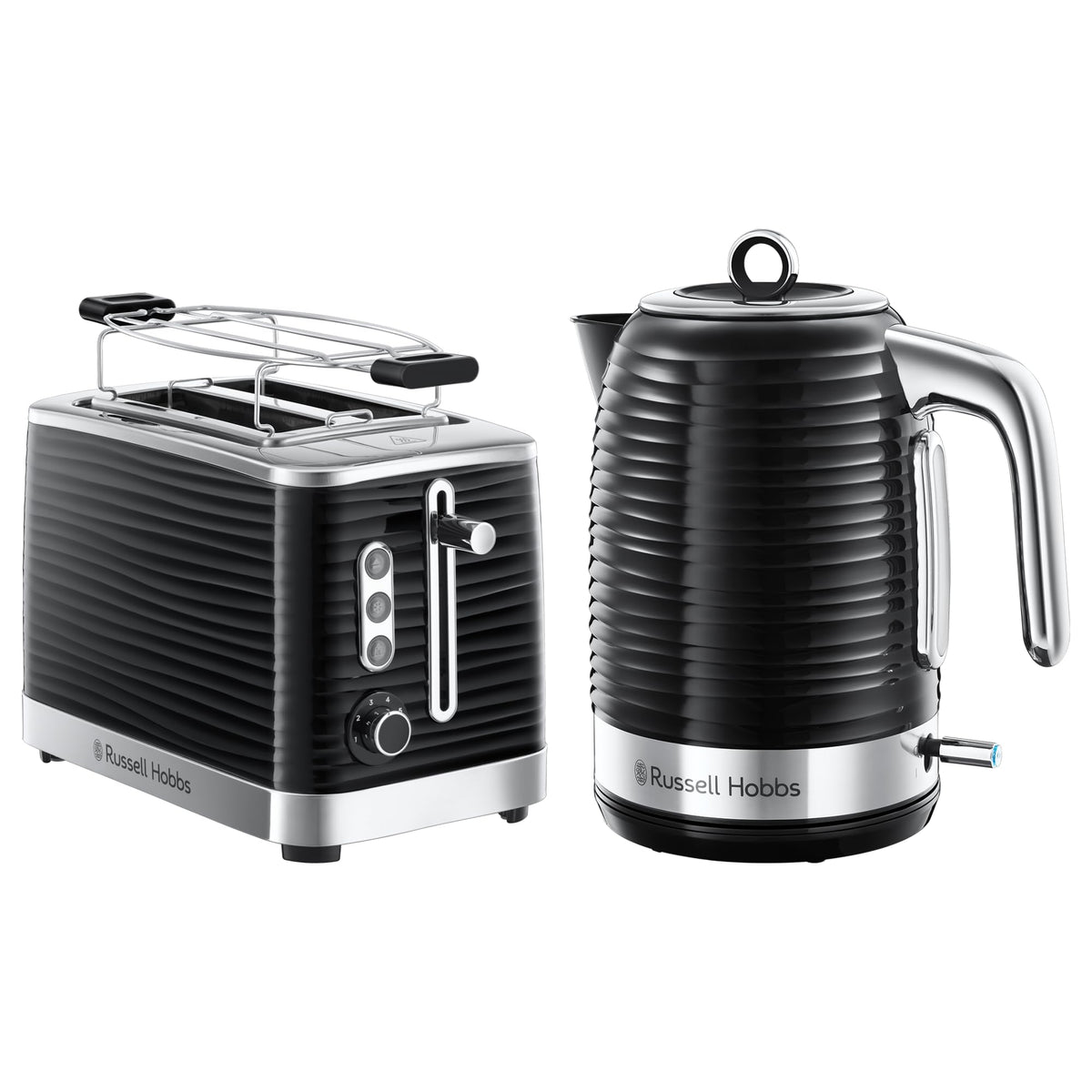 Russell Hobbs Inspire melns brokastu komplekts: elektriskā tējkanna [1,7l, 2400W] 24361-70 un tosteris [2 šķēlēm] 24371-56