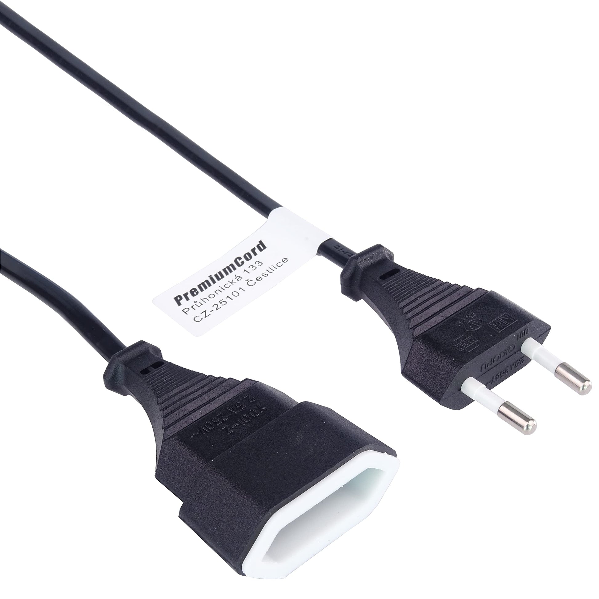 PremiumCord kpsm3 pagarinātājs 230V - 3m, Eiropas spraudnis un ligzda, melns strāvas kabeļa pagarinājums