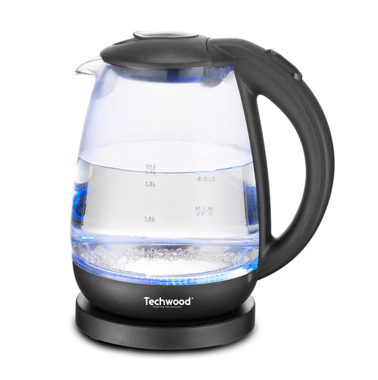 Techwood TB-1717V elektriskā stikla tējkanna - 1,7 l, 2200 W, melna, ātra vārīšana, moderns dizains