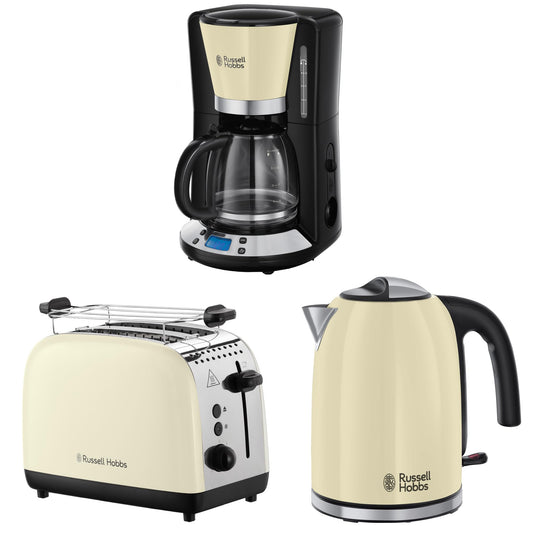 Tējkanna, tosteris un olu vārītājs komplekts Russell Hobbs Frühstücksset Colours+ Creme, kafijas automāts 24033-56, tējkanna 20415-70 1,7l 2400 W, tosteris 26551-56 2 šķēlēm