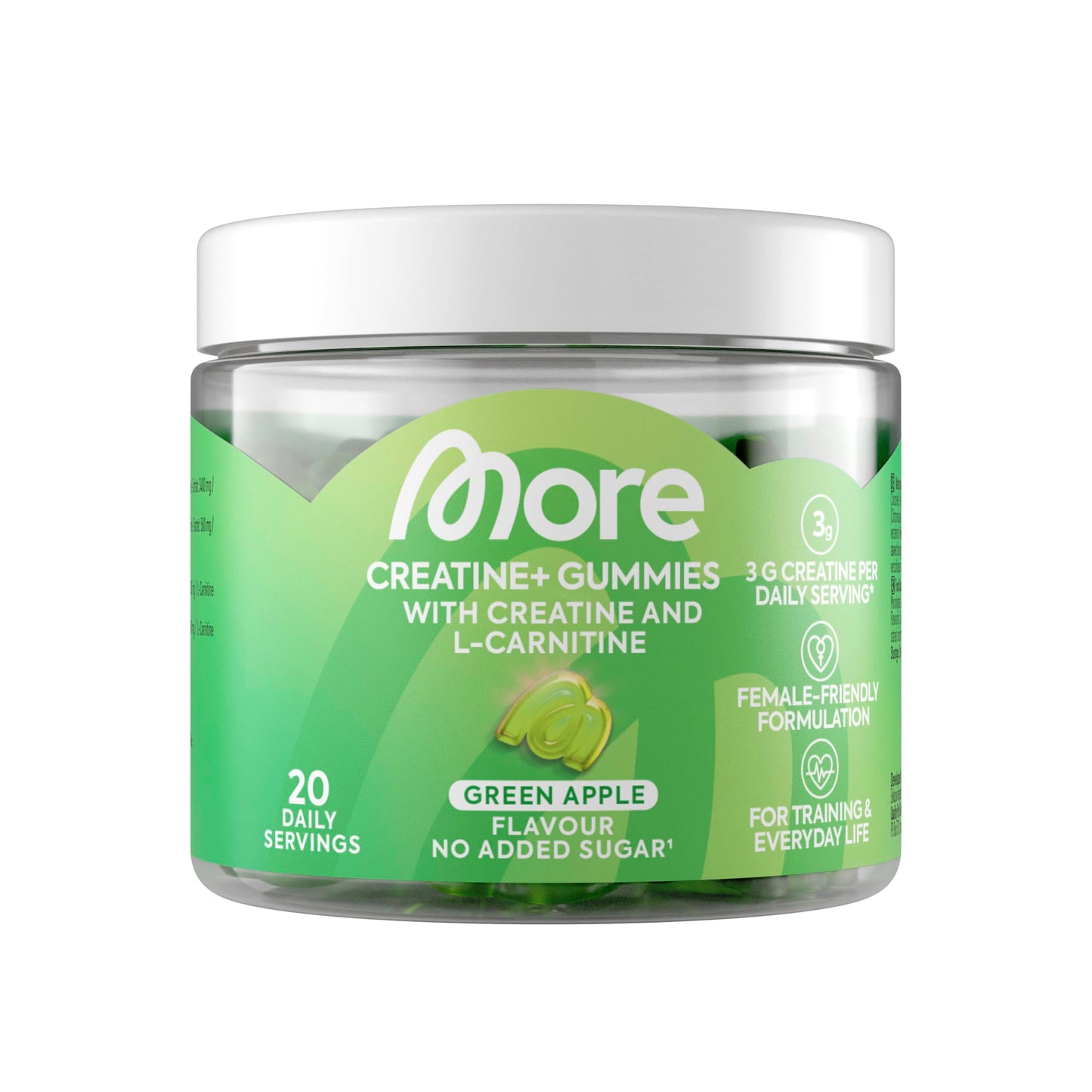 MORE Creatine+ želejas konfektes, zaļais ābols, 60 gab.