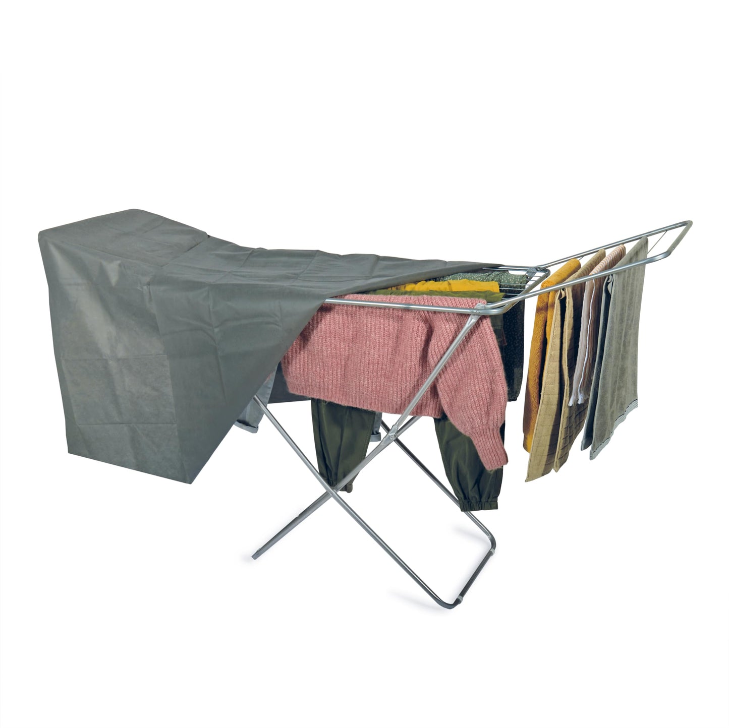 Wäschespinne Relaxdays, 15 m auklaids, dārzam un kempingam, salokāma, ar statīvu, balkona veļas žāvētājs H: 140 cm, sudraba