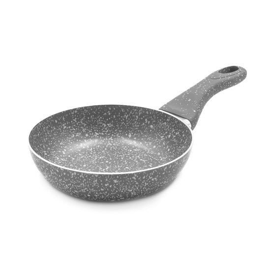 Zanetti Stone Reta - 18 cm gray non-stick pan with aluminum soft-touch handle, made in Italy, not induction compatible.