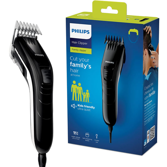 Philips matu griezējs visai ģimenei QC5115/15 ar nerūsējošā tērauda asmeņiem, 11 garuma iestatījumiem, izmantošana ar vadu