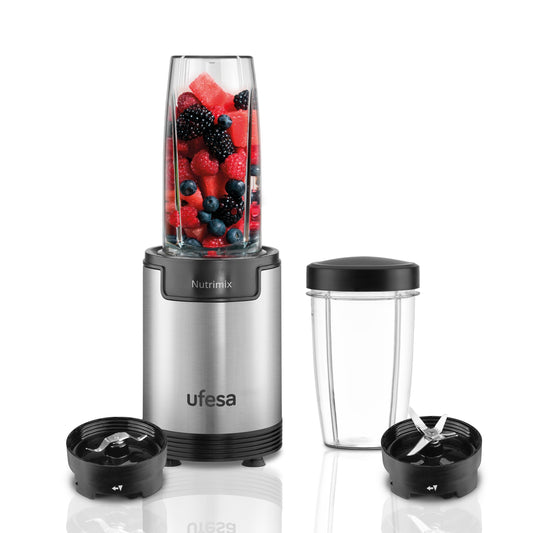 Ufesa Nutrimix - 900W daudzfunkcionāls mikseris ar nerūsējošā tērauda asmeņiem, ideāls kokteiļiem un smūtijiem.