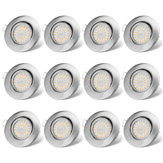 LED iebūvējamie gaismekļi 230V, plakani, dimmējami, 6W, IP44 vannas istabai, 3000K silti balti, grozāmi, 12 gab. komplekts